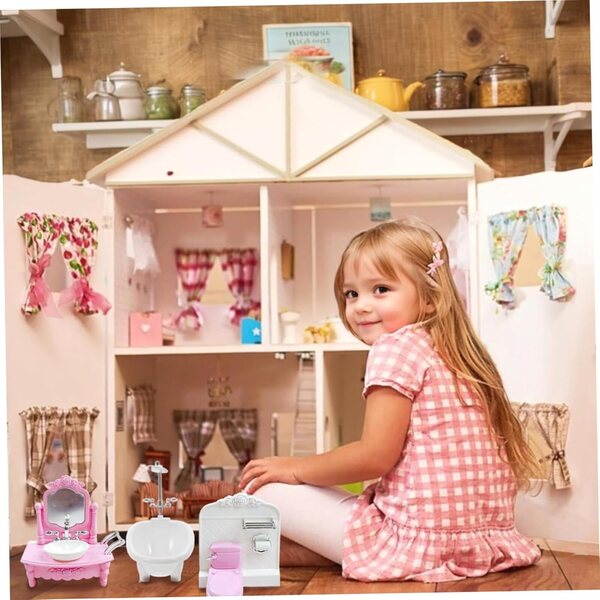 3-teiliges realistisches Puppenhaus-Miniatur-Badezimmermöbelset aus Kunststoff