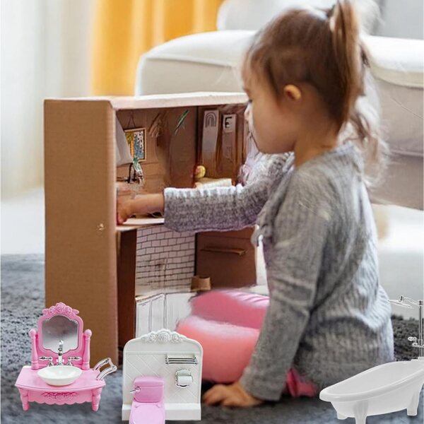3-teiliges realistisches Puppenhaus-Miniatur-Badezimmermöbelset aus Kunststoff