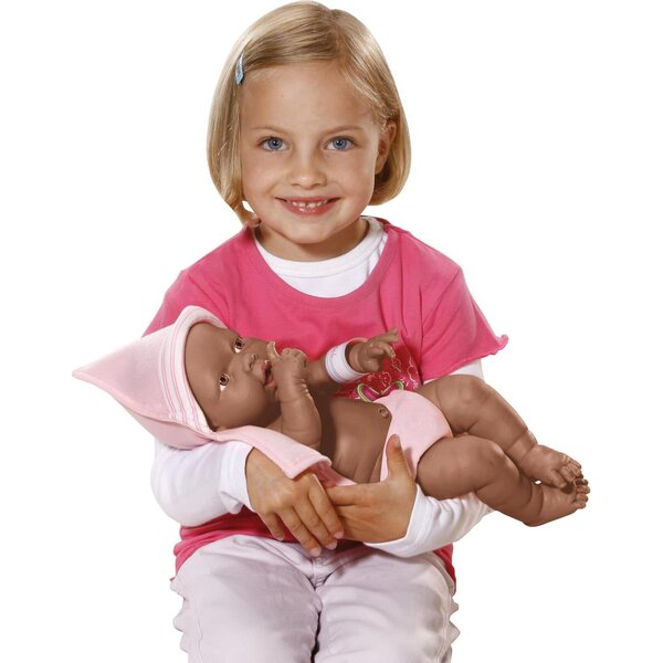Bayer Design Neugeborene weibliche Puppe, 42 cm, realistisch und waschbar, dunkle Haut