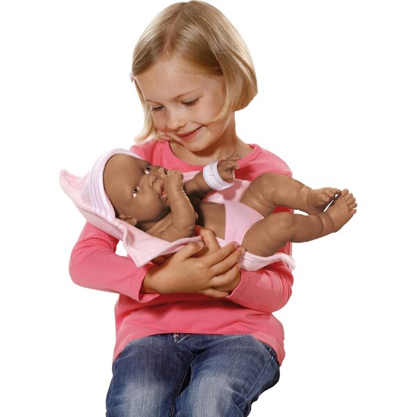Bayer Design Neugeborene weibliche Puppe, 42 cm, realistisch und waschbar, dunkle Haut