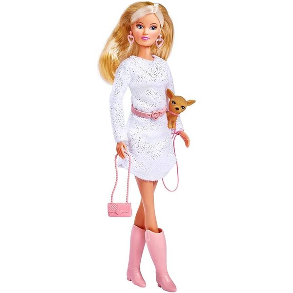 Steffi Love Chic Walk 29cm mit Glitzerkleid, Accessoires und kleinem Hund für Mädchen