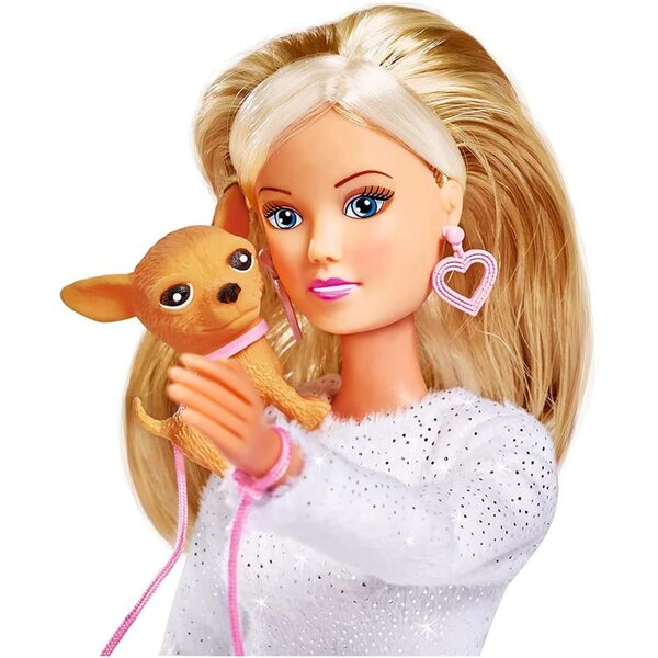 Steffi Love Chic Walk 29cm mit Glitzerkleid, Accessoires und kleinem Hund für Mädchen