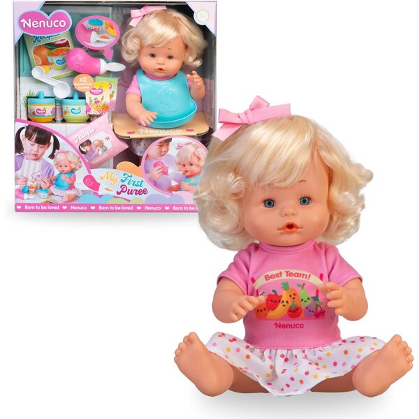 Nenuco Prima Pappa bambola 35 cm con accessori per il primo pasto, ideale dai 3 anni