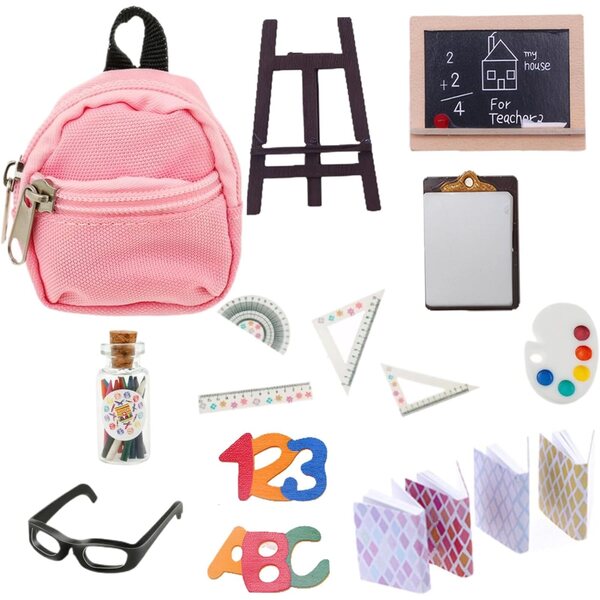 17-teiliges Set mit Mini-Schulbedarf für Puppenhäuser, realistisches Kunststoffzubehör