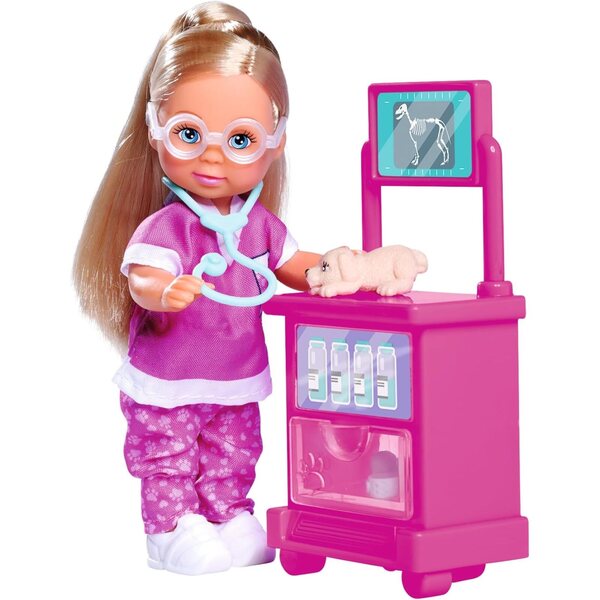 Evi Love Puppy Doctor: Gioco Pupazzo Veterinaria con 3 Cuccioli e Tavolo Visita 12cm