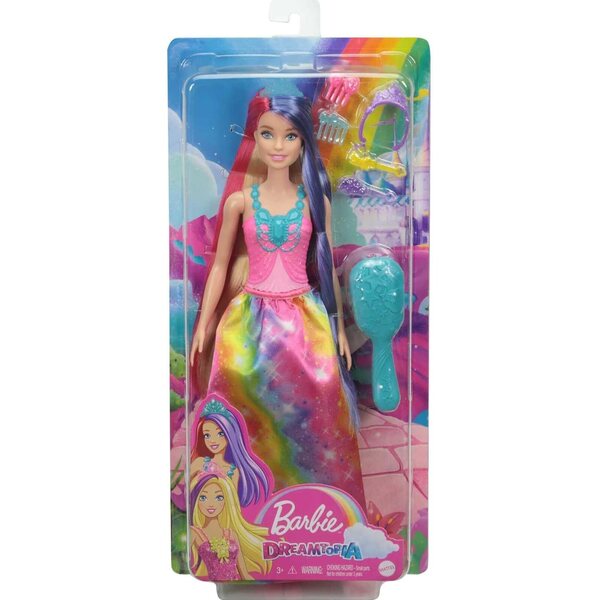 Barbie Dreamtopia Regenbogenkönigin mit langen Haaren und Styling-Zubehör