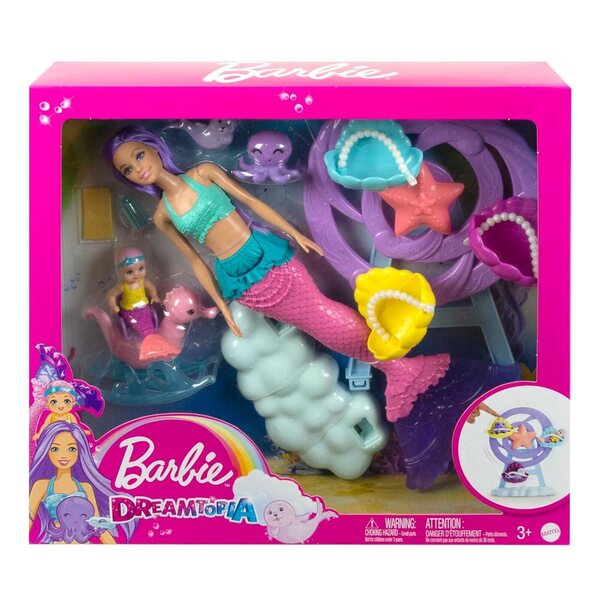 Set mit 2 Barbie Dreamtopia Kleine Meerjungfrau-Puppen mit lila Haaren und rosa Schwanz, ab 3 Jahren