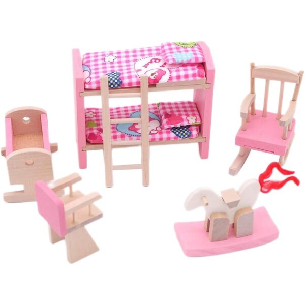 Set mobili in legno per case delle bambole: cameretta completa per bambini