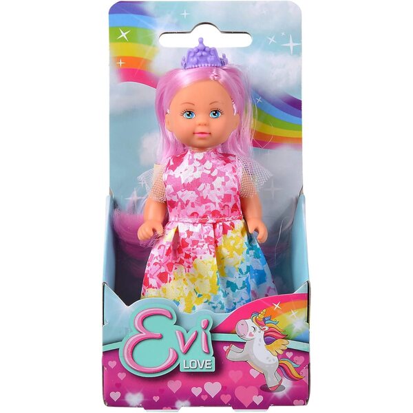Evi Love Princess Regenbogenpuppe mit gefärbten Haaren 12 cm für Kinder ab 3 Jahren