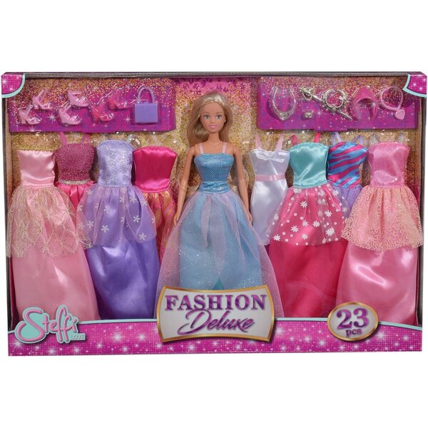 Steffi Love Fashion Deluxe bambola con 8 abiti extra e accessori, 29 cm, 3+ anni