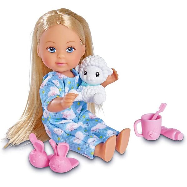 Simba Evi Love Good Night - 12 см кукла с пижама, мека играчка и аксесоари за устна хигиена