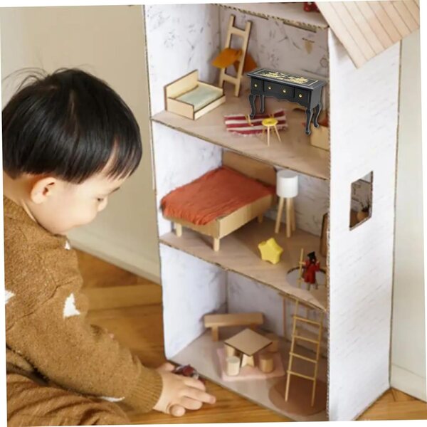 Vintage viktorianischer Puppenhaus-Miniaturtisch im Maßstab 1:12 mit 3 Schubladen