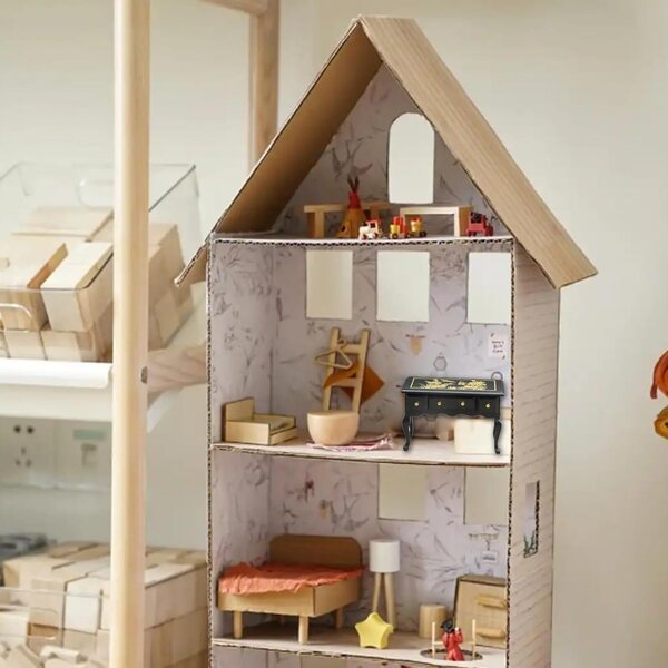 Vintage viktorianischer Puppenhaus-Miniaturtisch im Maßstab 1:12 mit 3 Schubladen