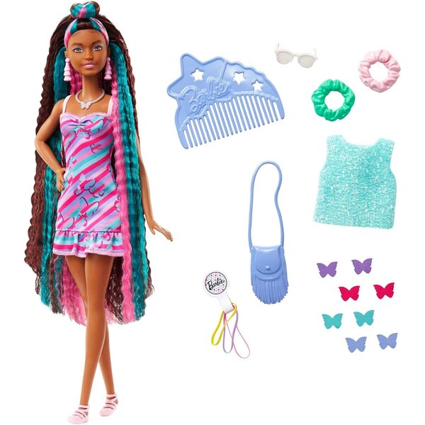Barbie Totally Hair Puppe mit über 15 bunten und farbwechselnden Haaraccessoires