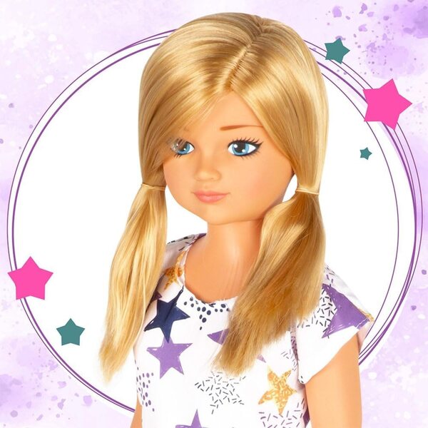 ColorBaby Maria Poupée groß 85 cm mit blonden Haaren, Sternenkleid und beweglichen Gelenken