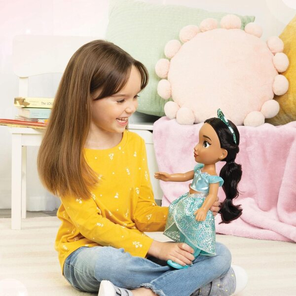 Disney Princess Jasmine 35 cm große Puppe mit Glitzeraugen und abnehmbarem Kleid