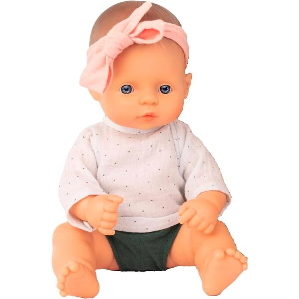 Miniland Forest Kleidungsset für 32 cm große Puppen – Kleid, Höschen und Stirnband grün/weiß