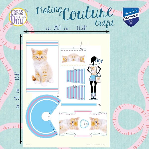 Vervaco Couture Tiny Cat Set für einfache Kleider bis hin zu 29 cm großen Modepuppen