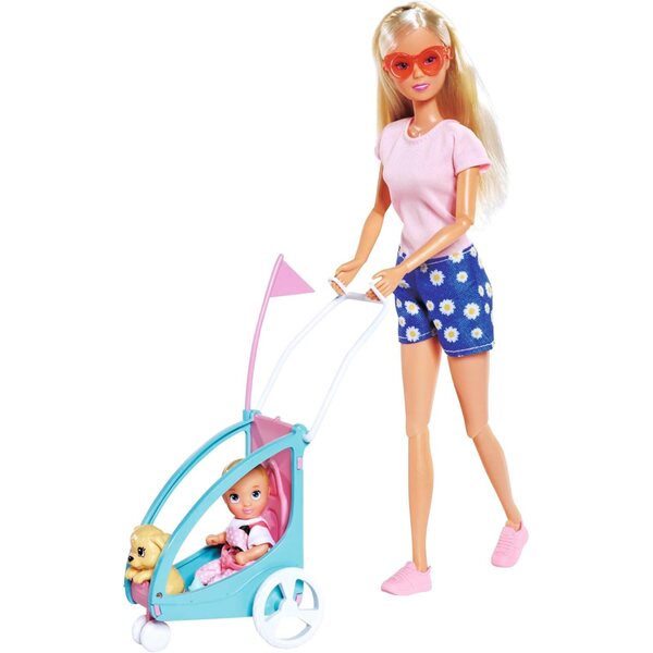 Steffi Love Fahrradanhänger mit Anhänger für Puppe, Baby und Hund, Spiele ab 3 Jahren