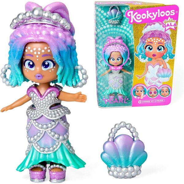 KOOKYLOOS Golden Gala Pearl Series: Puppen mit 3 Gesichtern, modische Kleidung und exklusive Accessoires