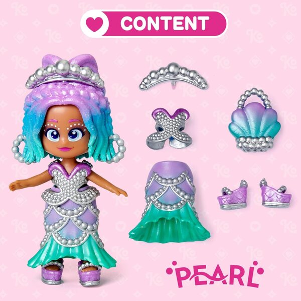 KOOKYLOOS Golden Gala Pearl Series: Puppe con 3 volti, vestiti alla moda e accessori esclusivi