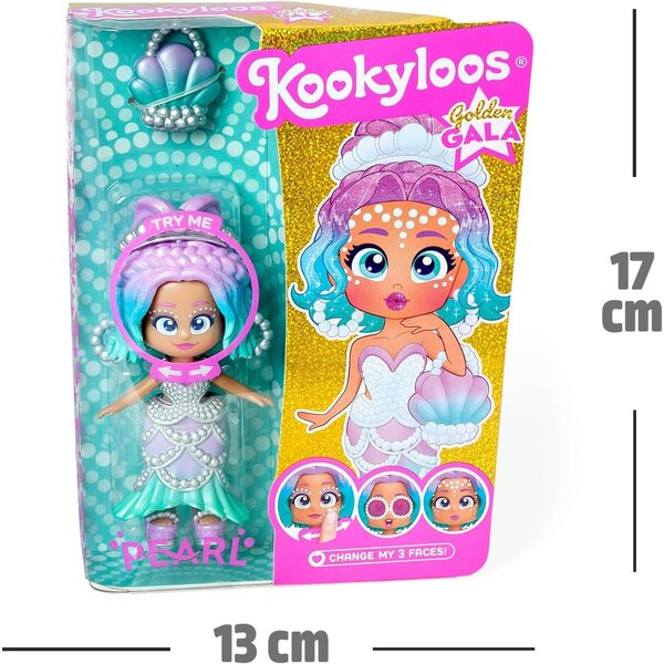KOOKYLOOS Golden Gala Pearl Series: Puppe con 3 volti, vestiti alla moda e accessori esclusivi