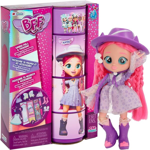 BFF BY CRY BABIES Katie: Modepuppe mit 9 Accessoires und langen Haaren für Kinder ab 5 Jahren