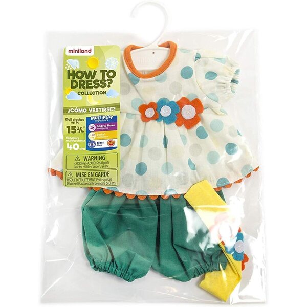Miniland Set Puppenkleidung 40 cm, Blusen, Hosen und Stirnband für Puppen