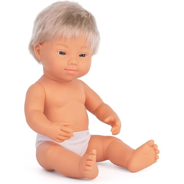 Miniland Europäische Kinderpuppe mit Down-Syndrom aus weichem Vinyl, 38 cm