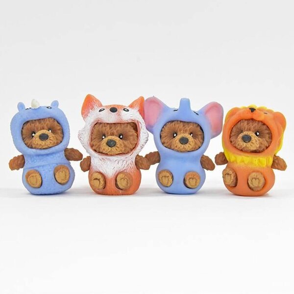 Set 4 Orsetti TPR 7 cm con Vestiti Animali: Volpe, Leone, Elefante, Rinoceronte