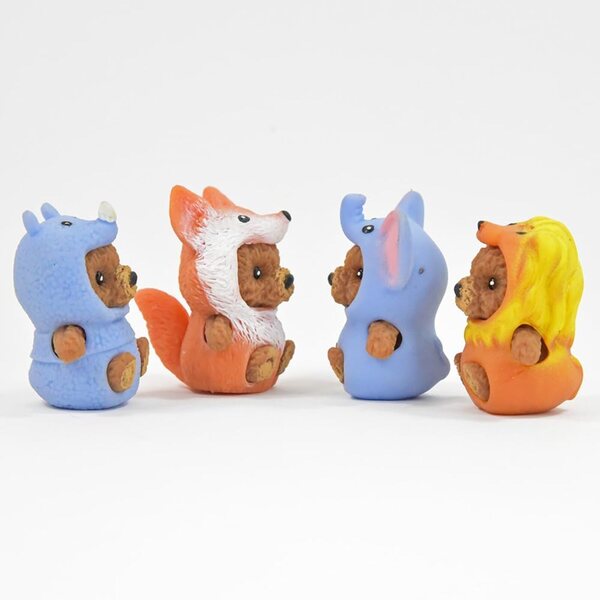 Set 4 Orsetti TPR 7 cm con Vestiti Animali: Volpe, Leone, Elefante, Rinoceronte
