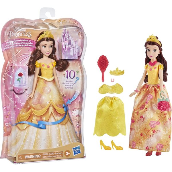 Disney Princess Belle Pupa mit 10 Modeaccessoires und Überraschungen für Mädchen ab 3 Jahren