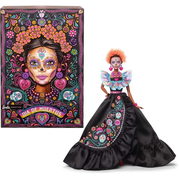 Barbie Signature 2024 Día De Muertos im schwarzen Kleid mit bunter Stickerei und festlichen Accessoires