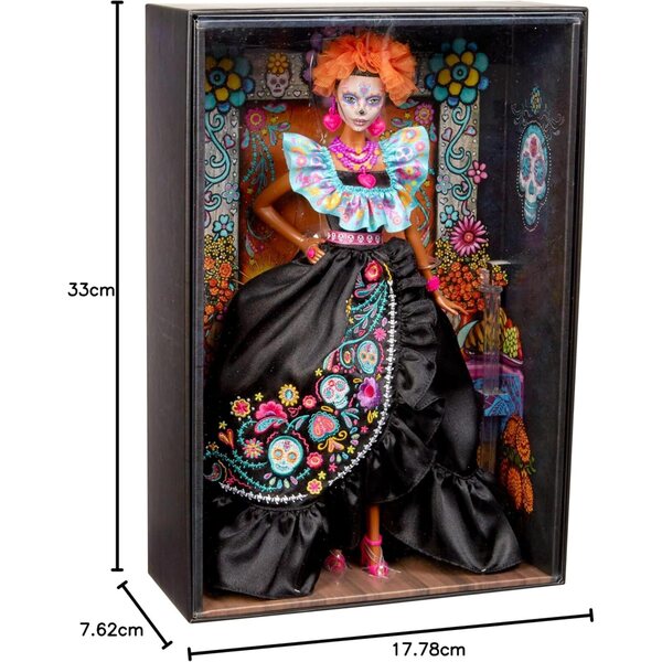 Barbie Signature 2024 Día De Muertos im schwarzen Kleid mit bunter Stickerei und festlichen Accessoires