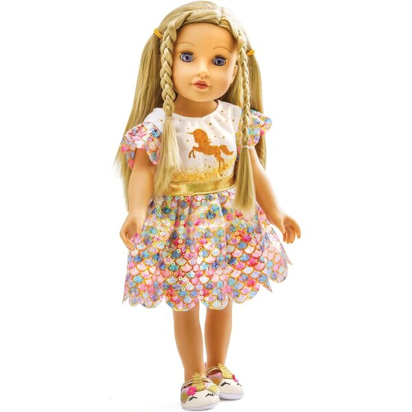 Heless Bambolekleid Einhorn Goldy Glitzer Kleid 35-45 cm mit glänzenden Pailletten