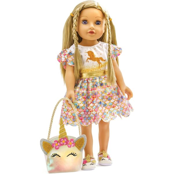Heless Bambolekleid Einhorn Goldy Glitzer Kleid 35-45 cm mit glänzenden Pailletten