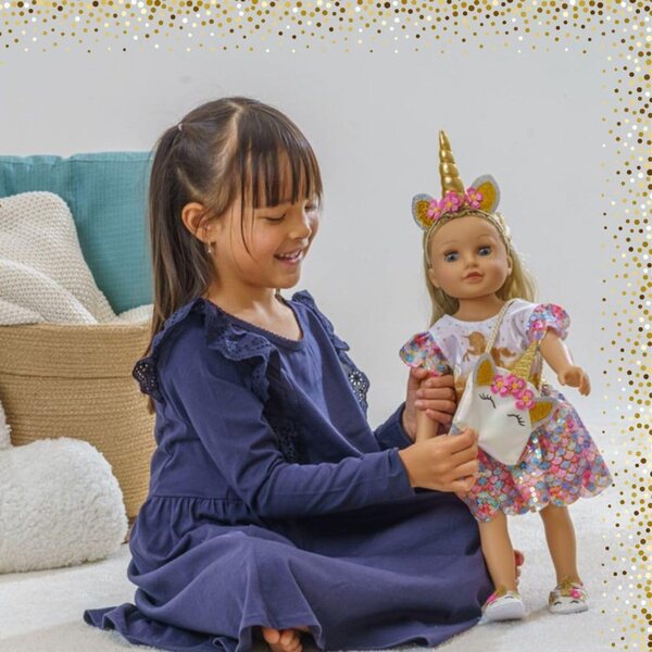 Heless Bambolekleid Einhorn Goldy Glitzer Kleid 35-45 cm mit glänzenden Pailletten