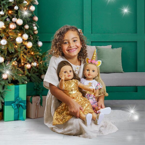 Heless Bambolekleid Einhorn Goldy Glitzer Kleid 35-45 cm mit glänzenden Pailletten