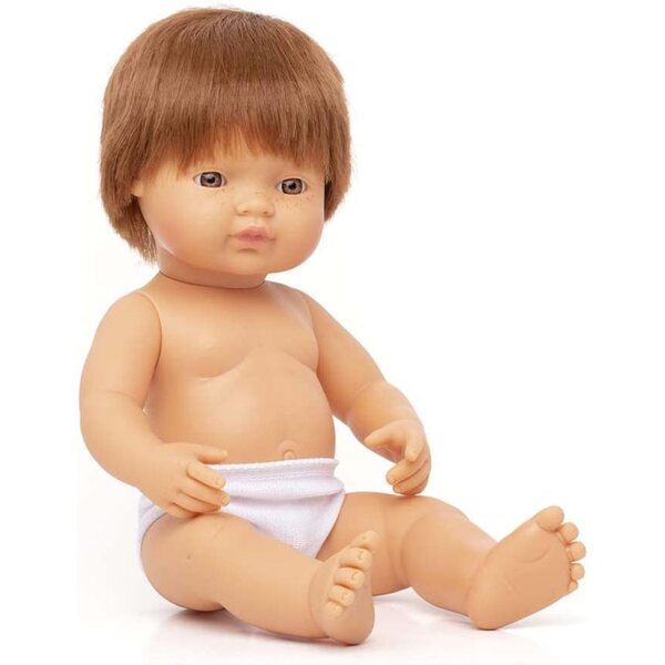 Miniland Babypuppe Junge rothaarig 38cm mit beweglichen Gliedmaßen und zartem Duft