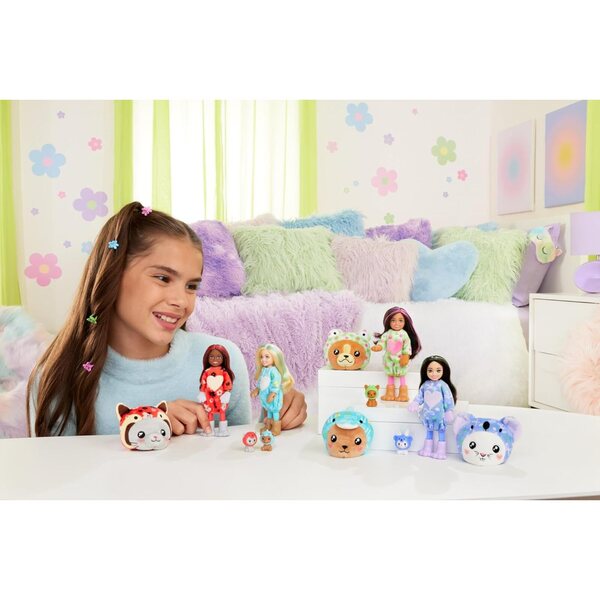 Barbie Cutie Reveal Chelsea mit 6 Überraschungen und Fleece-Kostüm für Kinder ab 3 Jahren
