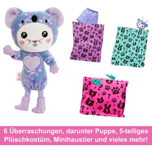 Barbie Cutie Reveal Chelsea mit 6 Überraschungen und Fleece-Kostüm für Kinder ab 3 Jahren