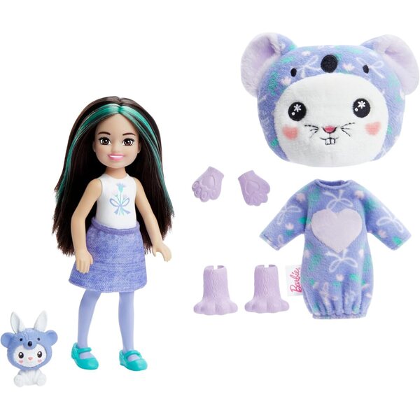 Barbie Cutie Reveal Chelsea mit 6 Überraschungen und Fleece-Kostüm für Kinder ab 3 Jahren