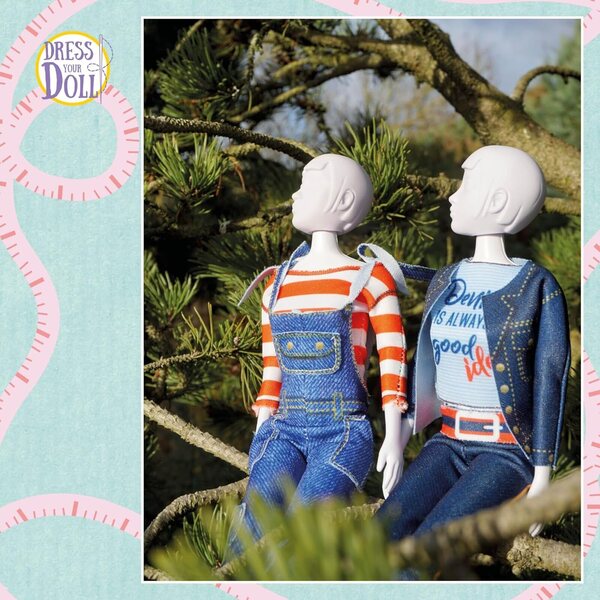 Dress Your Doll Nähset für Kinder mit Schneiderpuppe und Jeansstoff 30x39 cm