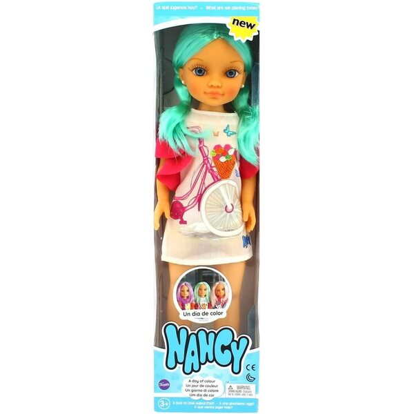Bunte Nancy-Puppe für Kinder – rosa, grünes oder lila Haar und lebhaftes Outfit