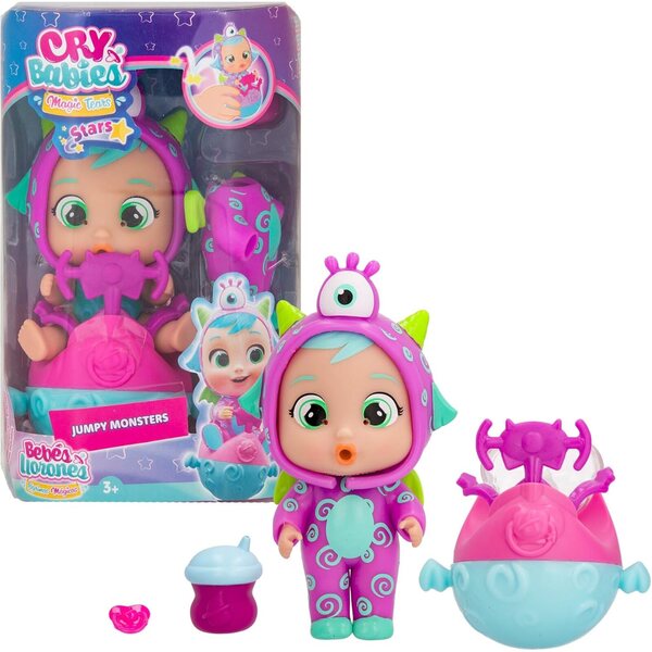 Cry Babies Magic Tears Jumpy Monsters Fuzz – Puppe mit Monster-Pyjama und Roller für Kinder