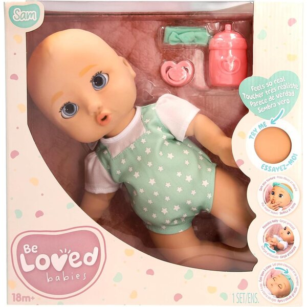 BE LOVED BABIES Sam – Realistisches Baby mit weicher Haut, inklusive Zubehör ab 18 Monaten