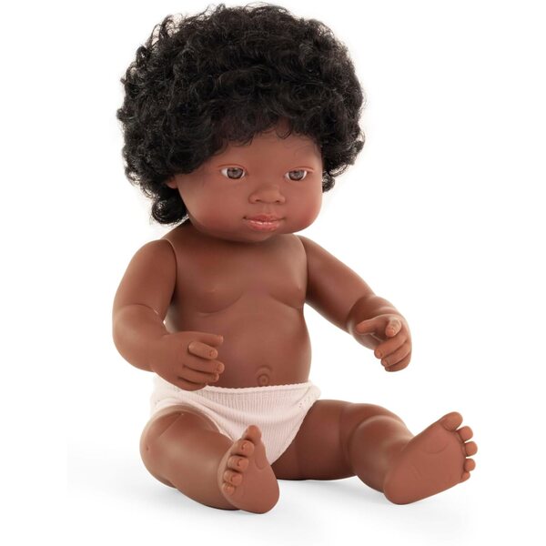 Miniland Afrikanische Babypuppe 38 cm aus weichem und anatomischem Vinyl für Kinder