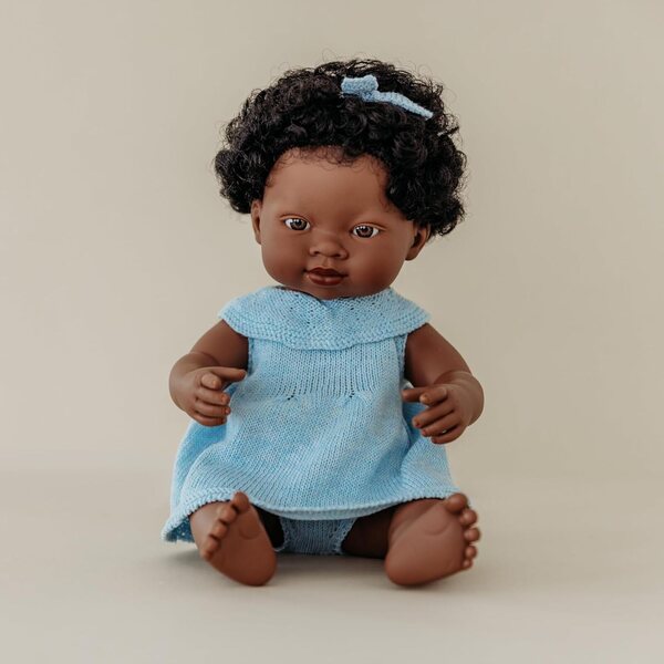 Miniland Afrikanische Babypuppe 38 cm aus weichem und anatomischem Vinyl für Kinder