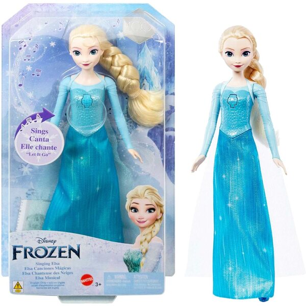 Die Mattel Disney Frozen Elsa-Puppe singt „Let Go Now“ im klassischen eisblauen Kleid