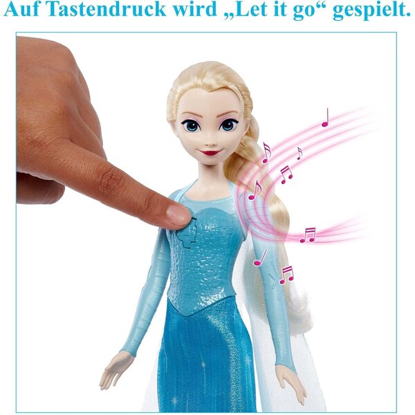 Die Mattel Disney Frozen Elsa-Puppe singt „Let Go Now“ im klassischen eisblauen Kleid